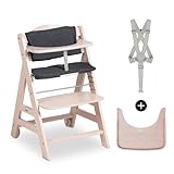 hauck Beta+, Whitewashed - Mitwachsendes Kinderhochstuhl Set ab 6 Monaten bis 90 kg mit Rädern, Sitzkissen, Großes Essbrett, Kleiner Schutzbügel, 5 Punkt Gurt Sicherheitsgurt & Schrittgurt
