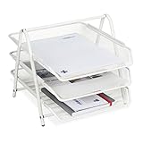 Relaxdays Dokumentenablage Metall, 3 Fächer, Gitter Design, Büro, für A4, Briefablage, HBT: 26,5 x 29,5 x 35,5 cm,weiß
