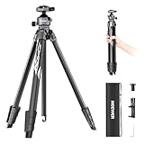 NEEWER LITETRIP LT07 61' Aluminium Reisestativ, Kamera Stativ mit Schwenk Neige Niedrigprofil Kugelkopf Arca QR Platte kompatibel mit Peak Design Tripod Plate V3, 2 in 1 Handy Clip Griff Max Last 22lb