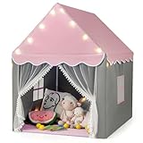 COSTWAY Kinderspielhaus mit Sternenlichter, Prinzessin Prinzess Kinderzelt mit Fenster & Matte, Spielzelt mit doppeltem Vorhang, Kinderspielzelt, Kinderspielburg für Jungen und Märchen (Rosa)