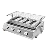 Qussse 4-Brenner Gasbräter LPG Gas BBQ Grill, Höhenverstellbar Edelstahl Tisch Gasgrill, Gastrobräter für Camping Balkon Garten