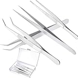 4 Stück Gebogene Pinzette, Edelstahl Pinzette 14 cm Stumpfe Pinzette 12cm Pinzette Spitz, Pinzette Lang Edelstahl Profi Rutschfest für Wasserhaustiere, Basteln, Reparatur