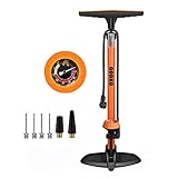 GOBKO Bike Standpumpe, Standluftpumpe, Fahrradpumpe mit großem Manometer zur Druckanzeige, Dualkopf passend für alle Ventile