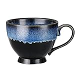 Kaffeetasse Groß, Cappuccino Tassen, Kaffeetasse aus Porzellan, Große Teetasse mit Henkel, Porzellan Cappuccino Tasse Kaffee Milch Tee Tasse (Meerblau)