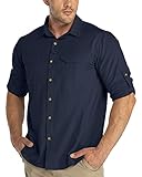 33,000ft Funktionshemd Herren UPF50+ UV-Schutz Langarm Hemd Atmungsaktiv Button-Down-Hemd Outdoor Sportliches Freizeithemd Angelhemd Für Männer Dunkelblau L