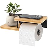 Diealles Shine® Toilettenpapierhalter Mit Ablage, Klopapierhalter Bambus aus Stahl&Bambus, Toilettenpapierhalter Ohne Bohren Holz, Klorollenhalter für Küche und Badzimmer