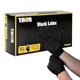 THOR Latexhandschuhe (XL), 100 Stück – Einmalhandschuhe Schwarz, handschuhe einweg, puderfrei – Einweghandschuhe & küchenhandschuhe zum Kochen, Putzen, Grillen & für die Werkstatt – Größen S, M, L, XL