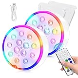 HOSPAOP Poolbeleuchtung Unterwasser LED Licht Wiederaufladbare, Wasserdichte mit RF Fernbedienung, USB, Timer, RGB 13 LEDs für Pool Whirlpool Aquarium Teich Vase Party Beleuchtung, 2 Stück