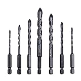 Masonry Drill Bit, 7 Pieces Masonry Drill Bits Set for Tile Glass, Precise Multipurpose Use, Professional Drilling Accessories, Industrial Power Tool for Construction Site, Wood, Brick, 15.3x6.5x1.5cm