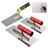 Edelstahl Maurerkelle, 3-teiliges Set Glättekelle, Rostfreie Stuckateurspachtel mit Softgriff, Edelstahl-Glättekelle Set, Glättekelle Profi Edelstahl Glättkelle für Putzmassen, Beton (3-Teiliges)