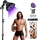 54W Bräunungslampe für Körper und Gesicht | 18 Stück LED Sonnenlampen | Augenmaske & Verstellbarer Ständer | 38,5'-78,7' Höhe | 395nm Lila Licht | Stehleuchte | Augenschutz