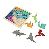 KICHOUSE Holzspielzeug Dinosaurier Puzzle für Kleinkinder Jahre Lernspielzeug aus Natürlichem Massivholz Handgefertigtes Pädagogisches Steckpuzzle Hand Auge Koordination und Kognitiver
