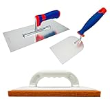 Glättekelle + Stuckateurspachtel + Schwammbrett Set Rostfrei Gipserspachtel Schwamm-Waschbrett Kelle Gipserkelle Reibebrett Spachtel
