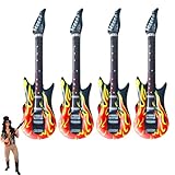 4 Stück Aufblasbare Gitarre, Luftgitarre, Luftgitarren Zum Aufblasen, Aufblasbarer Band Deko,Kinder Party Gitarrendekor, Flammen Musik Musikinstrumente, Aufblasbar Luftgitarre Rock