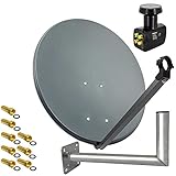 PremiumX Satelliten-Komplettanlage 80cm Satellitenantenne Anthrazit Satellitenschüssel Quad LNB Wandhalter 45cm, 1 SAT 4 Teilnehmer