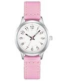 CIVO Kinderuhr Mädchen Junge Armbanduhr: Rosa Nylon Kinder Uhr Analog - Lernuhr Kinder Leicht zu Lesen Leuchtend Quarzuhr Geschenke 7-14 Jahre