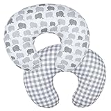 Winmany Baby Stillkissenbezug für Säuglinge & Neugeborene - Abnehmbarer Schonbezug mit Niedlichem Muster - Kissenbezug für Mädchen & Jungen - 57,1 x 45,7 cm (Grauer Elefant)