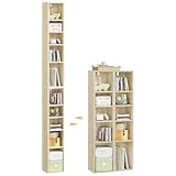 WOLTU Bücherregal, Regal mit 10 Fächern, CD DVD Regal stehend, Würfelregal weiß, Standregal stapelbar, Aufbewahrungsregal, Wohnzimmer, helle Eiche, SK063hei