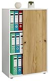 VCM Holz Büroschrank Ordner Aktenschrank Büromöbel Schrank Lona 3-Fach Schiebetüren Weiß/Honig-Eiche