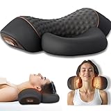 Robofun Nackenmassagegerät Elektrisch mit Wärme, 2025 Aktualisieren 3-in-1 Entspannungskissen für Nacken, Nackentraktion Schulterkorrektor - Muss zur Verwendung eingesteckt sein Dunkelgrau