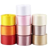 FLOFIA 50m 10 Farbe Satinband 25mm Geschenkband Satin Dekoband Seidenband Geschenk Schleifenband Stoffband für Hochzeit Taufe Maibaum Geburtstag (F)