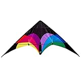 Wolkenstürmer® Flip (Regenbogen) Lenkdrachen - 2-Leiner Sportlenkdrachen inkl. Polyesterleinen und Flugschlaufen - Stablenkdrachen für Anfänger & Fortgeschrittene -140cm
