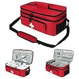 Horsande Erste Hilfe Tasche Leer, Medikamententasche Groß, Tasche Reiseapotheke, Medizinische Tasche, Notfalltasche für Medikament Aufbewahrung, Medikament Koffer für Notfallzubehör, Rot