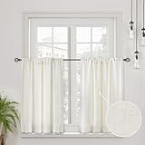 CUCRAF Echte Leinen Scheibengardine Bistrogardine Küchengardinen 2er Set H 45 x B 90 Hellbeige Halb Transparent Stores Gardinen Fenster Gardinen Gardinenschal