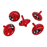 GICO Marienkäfer Holzkreisel - Kinder Holz Kreisel Set mit 5 bunten Kreiseln H 3,5cm, D 3,5 cm - 6463