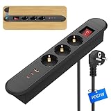Einbausteckdose mit 67W USB-C, 3 Steckdosen & 3 USB-Anschlüsse, Versenkbare Tischsteckdose, Einbau Steckdosenleiste für Schreibtisch/Büro/Küche, 1,8m Kabel, Schwarz