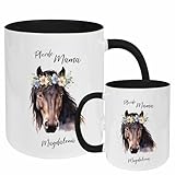 Keramik Tasse Kindertasse Pferde Mama mit Pferdemotiv personalisiert mit Wunschnamen (Dunkelbrauner)