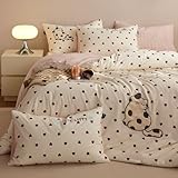 Sedefen Bettwäsche 135x200 cm Weiß Rot Herzen Katzen Wende Bettwäsche Set für Kinder Mädchen,Stickerei ÖKO-TEX Bettwäsche Kariert Bettbezug mit Reißverschluss und 1 Kissenbezüge 80x80cm