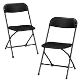 LEADZM 2er-Set Klappstühle aus Kunststoff, Tragbare Bürostuhl,Metallgestell aus Stahl, 158 KG, Geeignet für Partys, Hochzeiten, Picknicks,Campingstühle,Drinnen und Draußen… (2pcs-Schwarz)