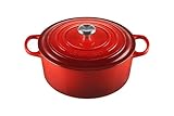 Le Creuset Signature Gusseisen-Bräter mit Deckel, Ø 30 cm, Rund, Für alle Herdarten und Induktion geeignet, Volumen: 8,4 l, 7,165 kg, Kirschrot, 21177300602430