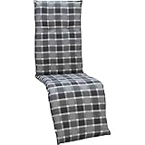 Beo Relaxsessel Auflage UV-beständig Barcelona | Made in EU nach Öko-Tex Standard | Waschbare Relaxstuhl Auflage mit Gummi-Halteband | Atmungsaktive Liegestuhl Auflage in Schwarz-Grau Kariert