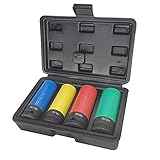 ACEBON Kraft-Schoneinsatz, 4-tlg, 1/2 Zoll, 17mm 19mm 21mm 22mm Radschrauben Nuss Set mit Kunststoff-Felgenschutz, für Drehmoment- und Schlagschrauber mit Sicherheitsstift und Ring