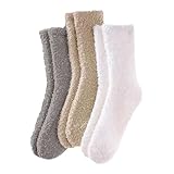 Auiremrti Socken aus Korallenfleece,3 Paar Flauschige Damen Kuschelsocken,Hellfarbige Warme Haussocken,Dicke Stoppersocken für Zuhause,Weihnachtsgeschenke für Frauen