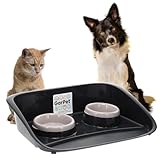 GarPet Futterstation Hund 2 Näpfe Futterbar mit erhöhter Rückwand Spritzschutz rutschfeste Hundebar Futternapf Wassernapf Unterlage Matte Hunde Katzen