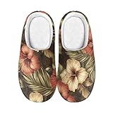 Hausschuhe Herren Grau Rote Blumen Hausschuhe Damen Winter Wärme Pantoffeln Herren Plüsch Weiche Baumwolleschuhe Antirutsch Bequeme,Innen Außen Zuhause Pantoffeln