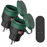 SURNICE Funksteckdosen mit fernbedienung Aussen, IP44 Wasserdicht Steckdosen Set 1+2, 2300 Watt, für den Außenbereich, 40M Reichweite, Plug & Play Funkschalt Set (2funksteckdose+1fern bedienung)