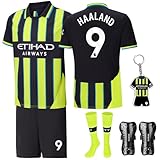 Jouedo Fußballtrikot für Kinder Saison 24/25, Nr.9 Fußball Trikot Herren Fussball, Fußballtrikot Set Kinder T-Shirt und Shorts Jersey Fußballtrikot mit Socken für Kinder und Knieschützer im Set