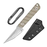 Gürtelmesser, neck knife klein, hals messer mit kette mini, 5.5 cm Klingenlänge, 5Cr13MoV Stahl, Jagdmesser scharfes, G10 Griff, Gegen Feststehendes Messer mit KydexScheide und Kugelkette Gelb & Grau