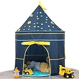 Spielzelt für Kinder mit Sternenlichtern, Pop-up Kinderspielzelt, Tipi, Prinzessin Prinz Schlosszelt, EN71-zertifiziert, für innen und außen tragbares Spielhaus, Geschenk für Kinder (Moon Blue)
