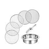 304 Edelstahl Gartensieb Set inkl. Spaten und 5 Netzeinsätzen (1 mm, 3 mm, 6 mm, 9 mm, 12 mm), rostfreies Design zum Sieben von Kompost,