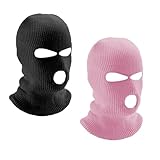LINSOCLE 2pcs Sturmhaube 3 Loch Gestrickte Sturmhaube, Sturmmaske 3-Loch Schwarz Balaclava, Skimaske Volle Gesichtsabdeckun für Motorrad und Fahrrad（Schwarz + Rosa）