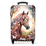 NoBoringSuitcases.com® Kinderkoffer Reisekoffer Kinder Mädchen Geschenk Handgepäck Koffer Klein Hartschalenkoffer Pferd - Blumen - Schmetterlinge - Kindertrolley mädchen Trolley, 55x40x20