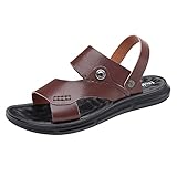 SRZYMJ Herren Sandalen Braun Sandalen Herren Leder Strand Hausschuhe Wandersandale Outdoorschuhe Sommer Trekkingschuhe Pantoletten Slipper Clogs Sandalen Vorne Geschlossen Work Shoes Badeschuhe 41