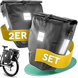 DANSI 20L Fahrradtaschen für Gepäckträger inkl. Schultergurt & Tragegriff, 100% Wasserfeste Fahrradtasche mit Reflektoren & Klicksystem, Gepäckträgertasche für Alltag & Freizeit in Schwarz (2er Set)