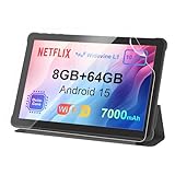 Tablet 10 Zoll Android 15: 2025 Neueste 7000mAh Octa-Core 8GB RAM+64GB 1TB TF Tablet PC mit WiFi 6 2.4G/5G Bluetooth 5.0 1280 * 800 FHD GMS Dual Kamera mit Hülle und Schutzfolie