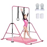 Queiting Gymnastikstange für Kinder, Höhenverstellbar 80–130 cm, 5 Stufen, Dreiecksstruktur & rutschfest, Maximale Belastung 55 kg/120 lbs, Indoor & Outdoor Turnreck für Kinder 6–12 Jahre (Rosa)
